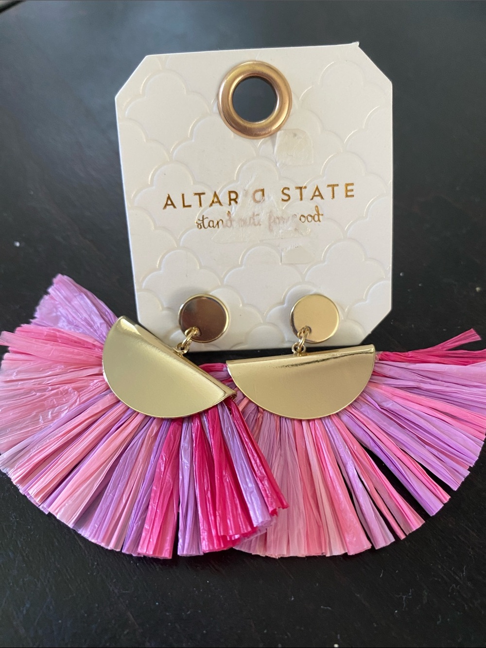 Altar'd State Pink Ombre Fan Tassel Earrings with Gold Accents